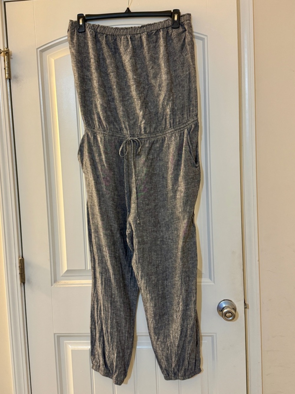 Soho Blue Linen Blend Strapless Jumpsuit with Drawstring Waist Size XL